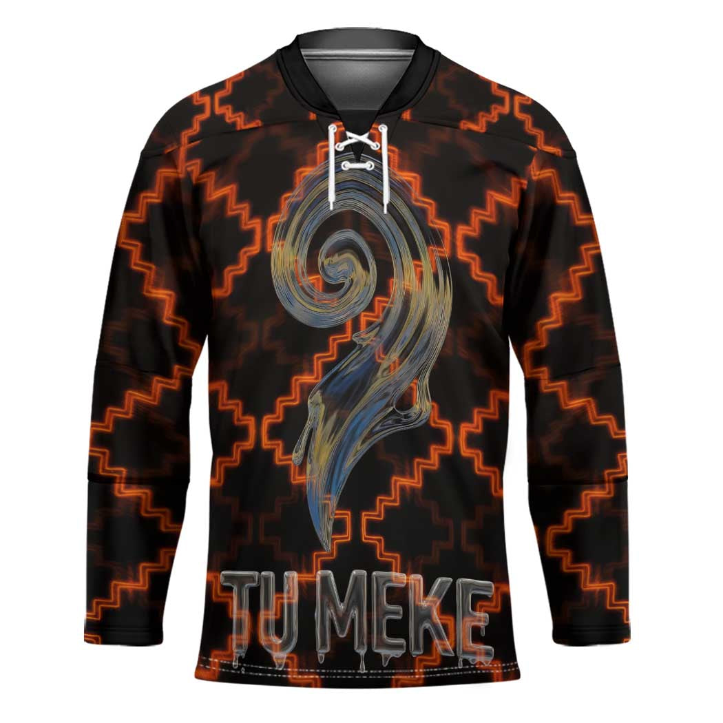 Tu Meke Maori New Zealand Slang Hockey Jersey with Glow Neon Step Style TS04 Unisex Black Orange - Polynesian Pride