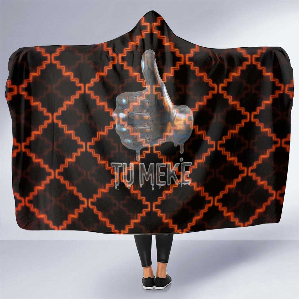 Tu Meke Maori New Zealand Slang Hooded Blanket with Glow Neon Step Style TS04 One Size Black Orange - Polynesian Pride