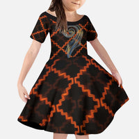 Tu Meke Maori New Zealand Slang Kid Short Sleeve Dress with Glow Neon Step Style TS04 KID Black Orange - Polynesian Pride
