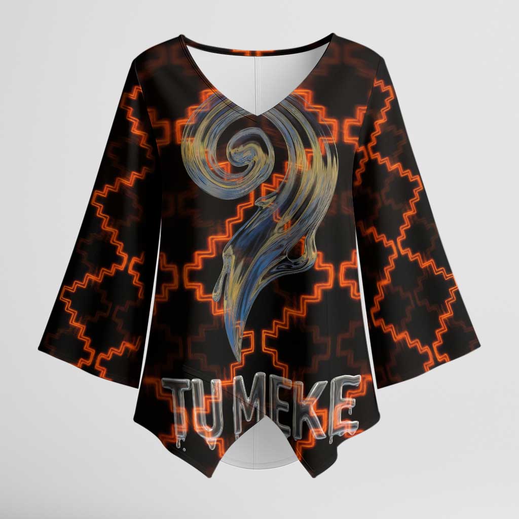 Tu Meke Maori New Zealand Slang Kimono Sleeve Blouse with Glow Neon Step Style TS04 Female Black Orange - Polynesian Pride