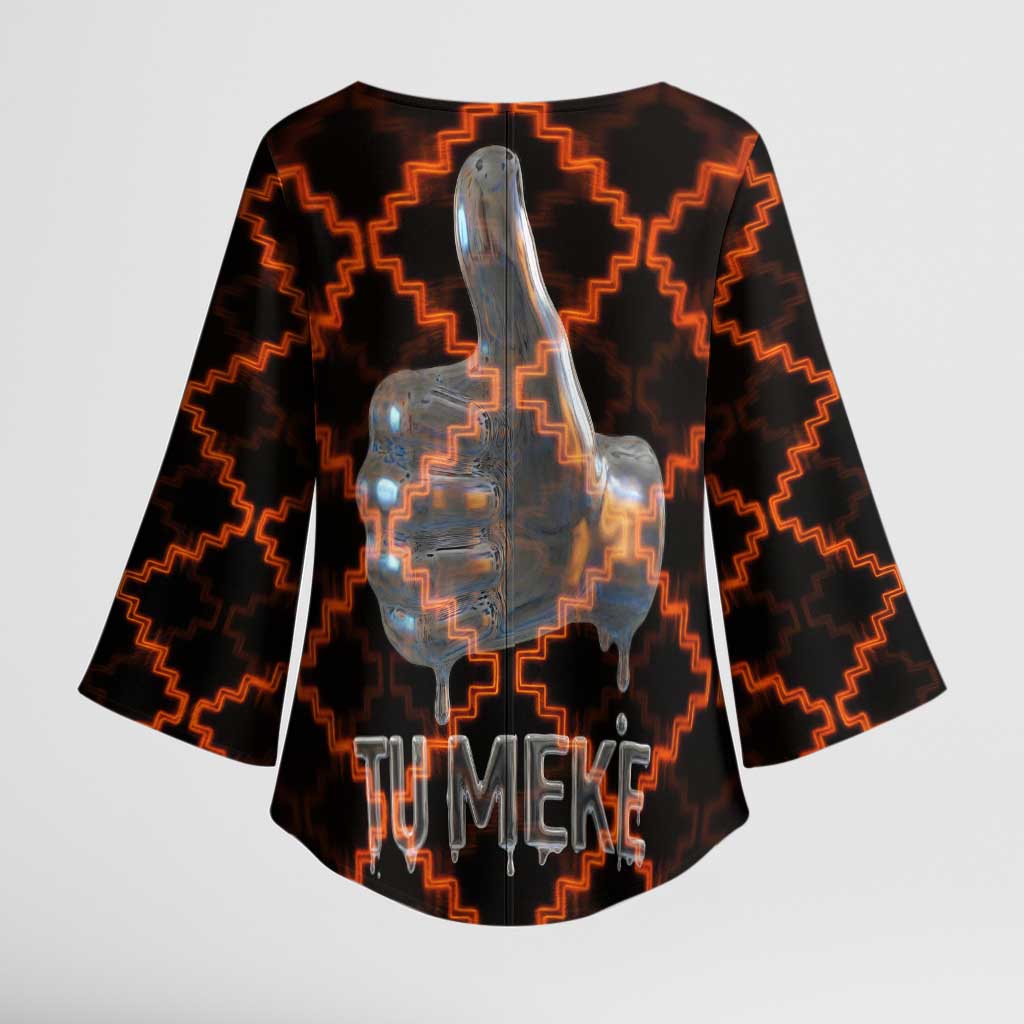 Tu Meke Maori New Zealand Slang Kimono Sleeve Blouse with Glow Neon Step Style