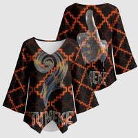 Tu Meke Maori New Zealand Slang Kimono Sleeve Blouse with Glow Neon Step Style