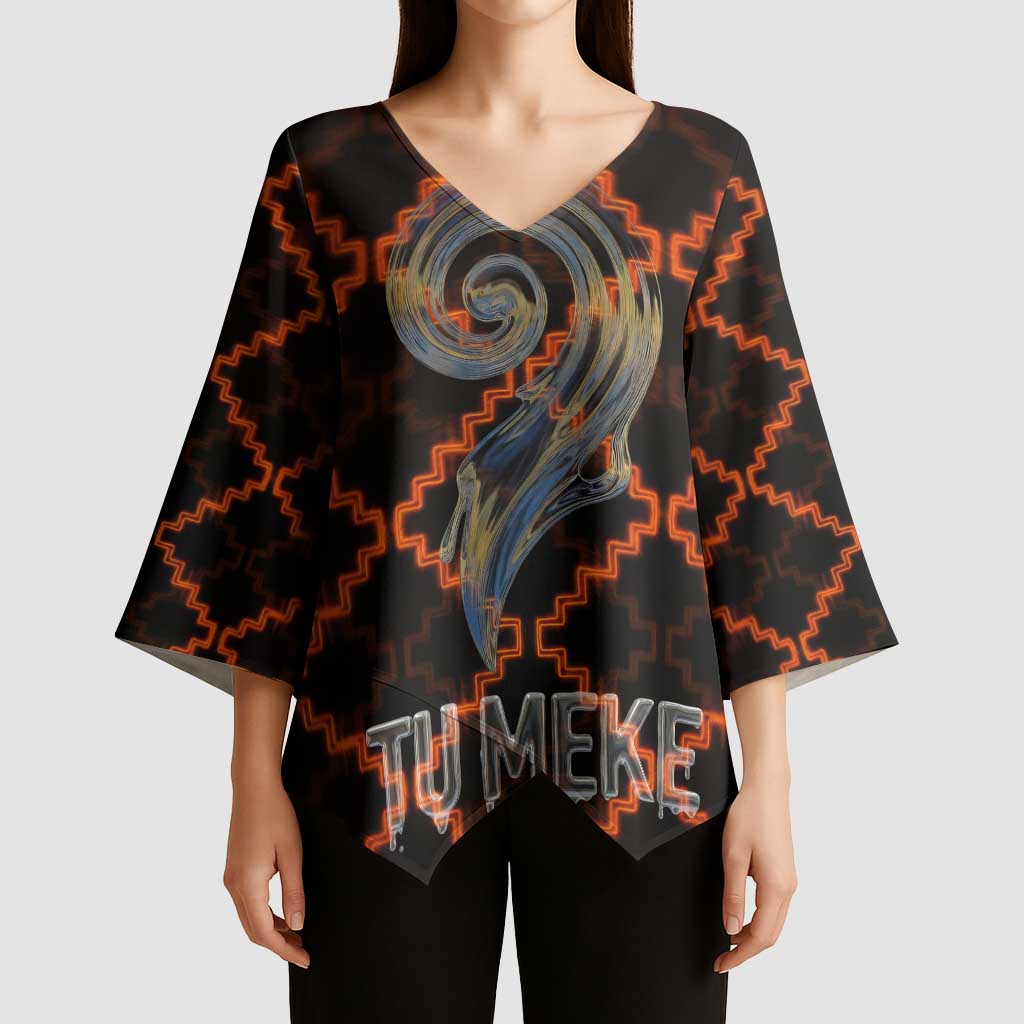 Tu Meke Maori New Zealand Slang Kimono Sleeve Blouse with Glow Neon Step Style