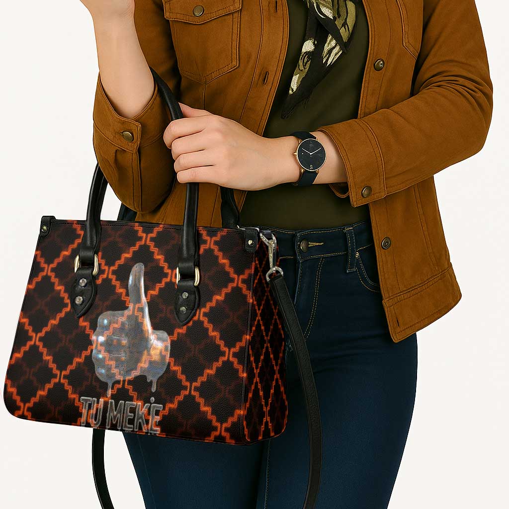 Tu Meke Maori New Zealand Slang Leather Bag with Glow Neon Step Style