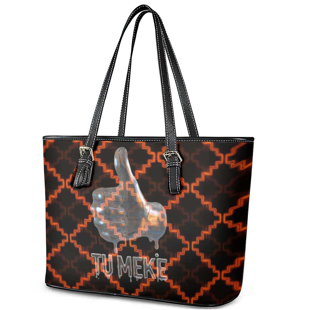 Tu Meke Maori New Zealand Slang Leather Tote Bag with Glow Neon Step Style TS04 - Polynesian Pride