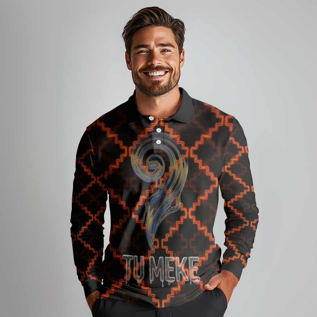 Tu Meke Maori New Zealand Slang Long Sleeve Polo Shirt with Glow Neon Step Style