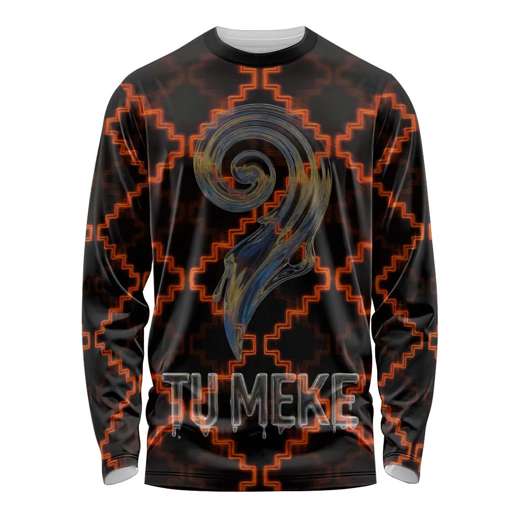 Tu Meke Maori New Zealand Slang Long Sleeve Shirt with Glow Neon Step Style