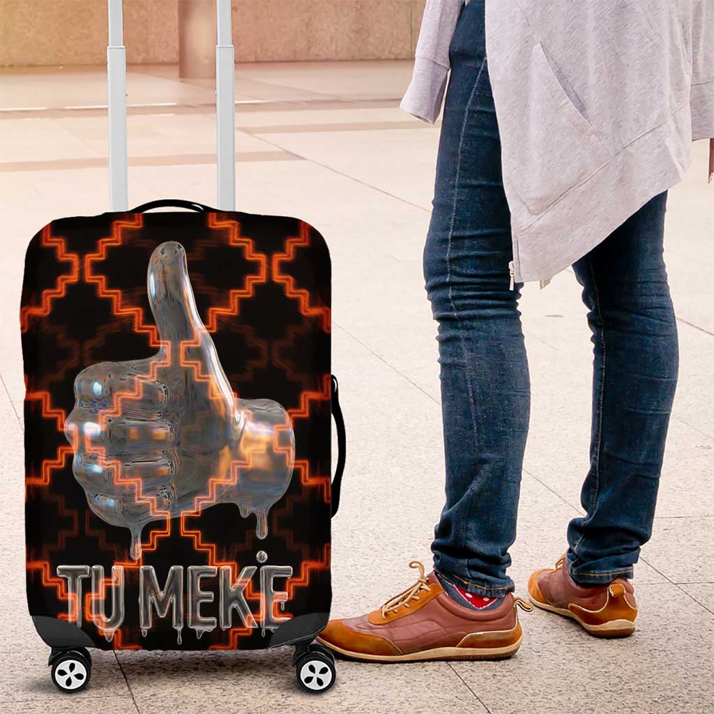 Tu Meke Maori New Zealand Slang Luggage Cover with Glow Neon Step Style TS04 Black Orange - Polynesian Pride