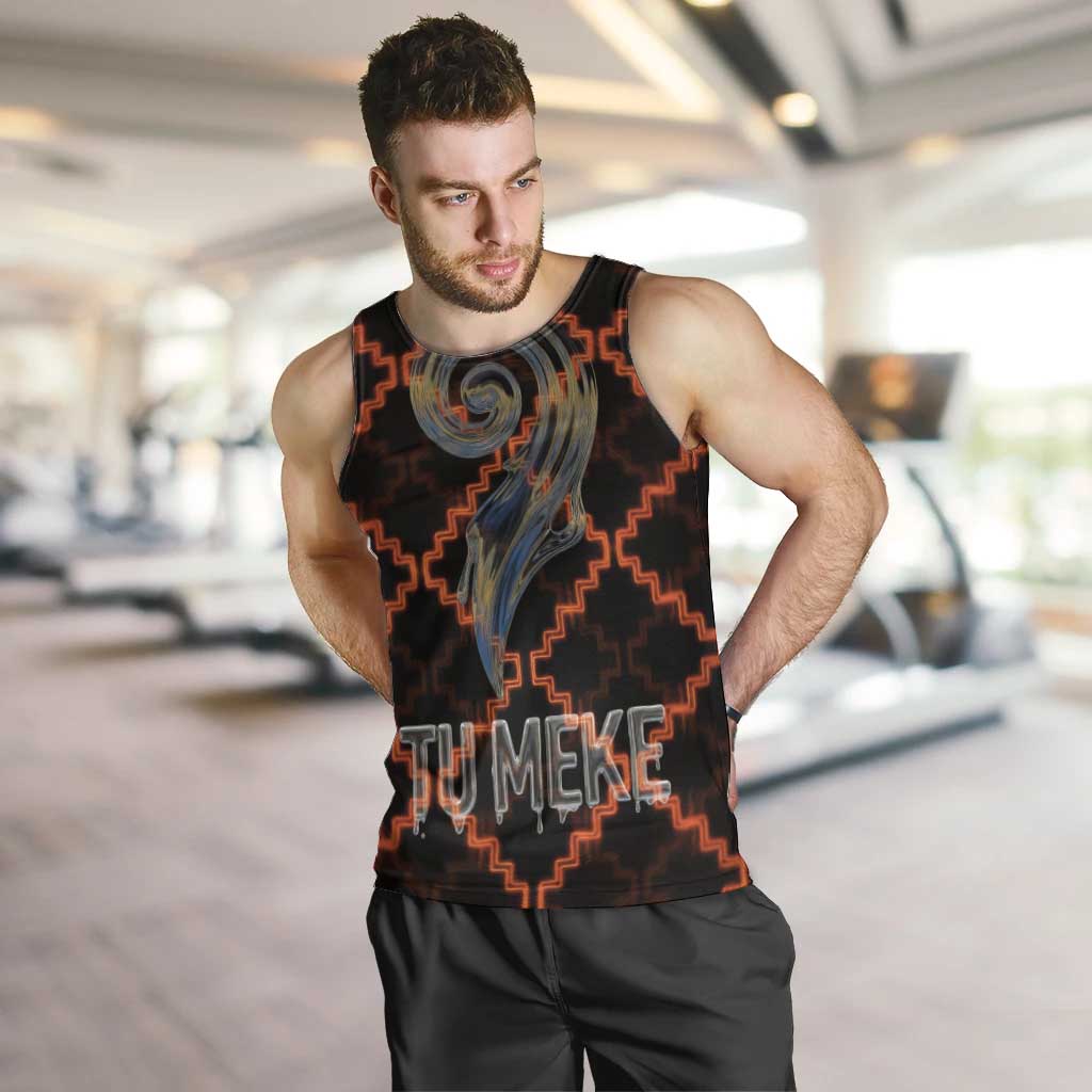Tu Meke Maori New Zealand Slang Men Tank Top with Glow Neon Step Style TS04 Black Orange - Polynesian Pride