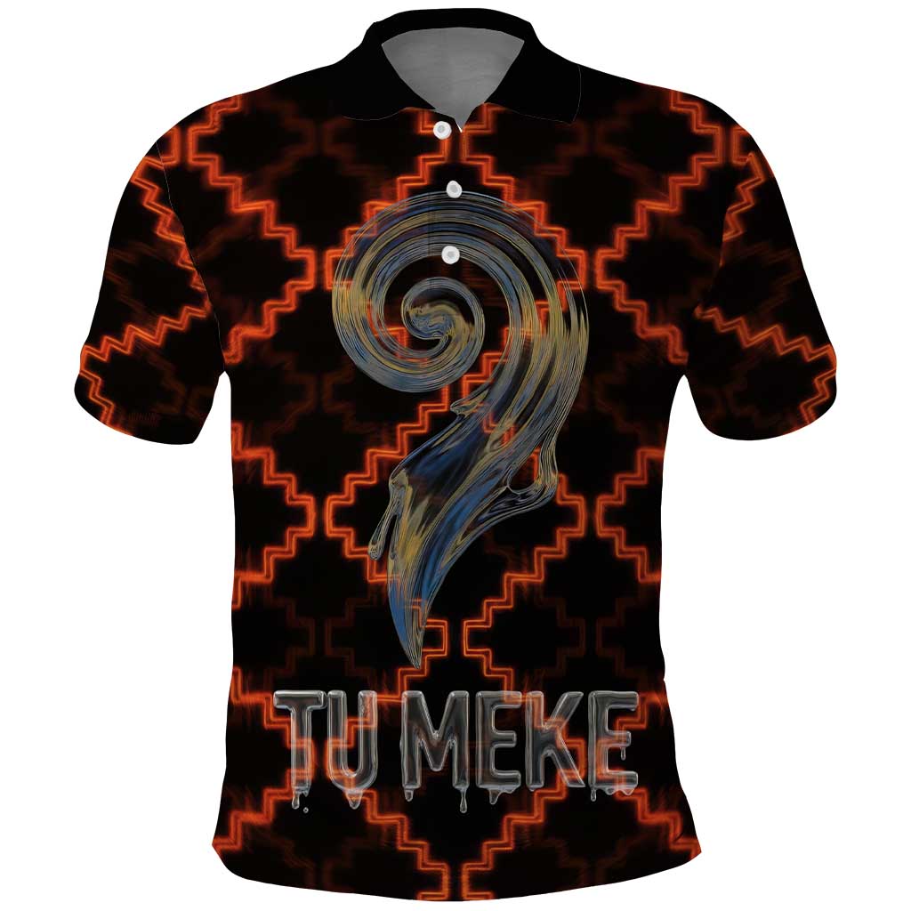 Tu Meke Maori New Zealand Slang Polo Shirt with Glow Neon Step Style TS04 Black Orange - Polynesian Pride