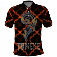 Tu Meke Maori New Zealand Slang Polo Shirt with Glow Neon Step Style TS04 Black Orange - Polynesian Pride