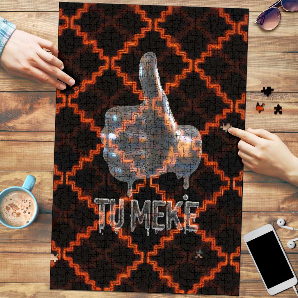 Tu Meke Maori New Zealand Slang Puzzle with Glow Neon Step Style TS04 Black Orange - Polynesian Pride