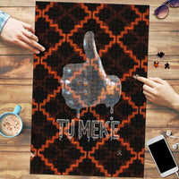 Tu Meke Maori New Zealand Slang Puzzle with Glow Neon Step Style TS04 Black Orange - Polynesian Pride