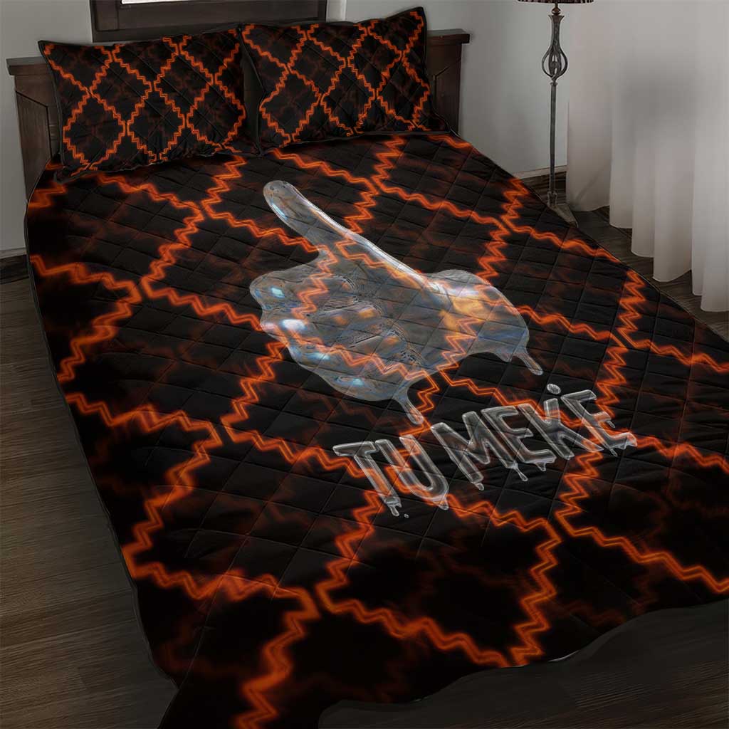 Tu Meke Maori New Zealand Slang Quilt Bed Set with Glow Neon Step Style TS04 Black Orange - Polynesian Pride