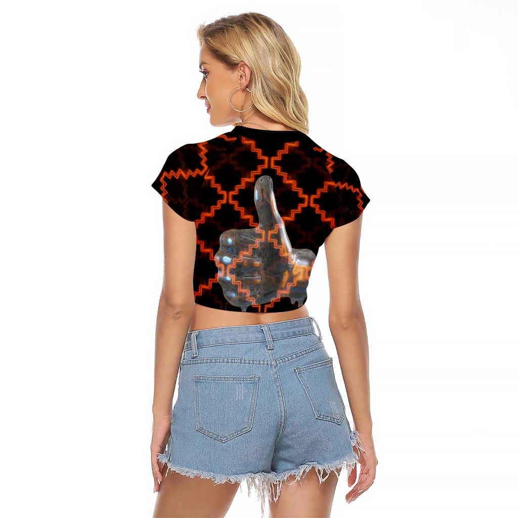 Tu Meke Maori New Zealand Slang Raglan Cropped T Shirt with Glow Neon Step Style