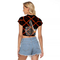 Tu Meke Maori New Zealand Slang Raglan Cropped T Shirt with Glow Neon Step Style