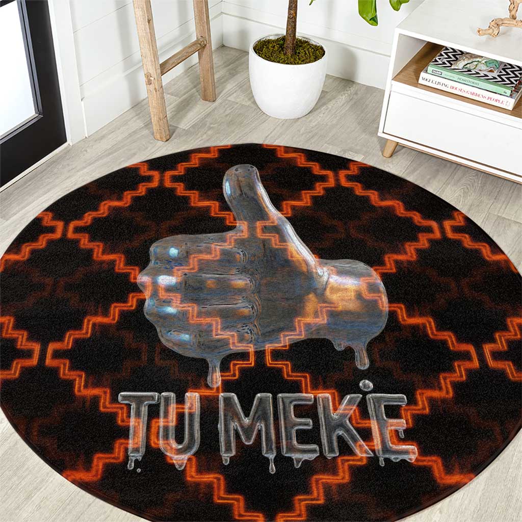 Tu Meke Maori New Zealand Slang Round Carpet with Glow Neon Step Style TS04 Black Orange - Polynesian Pride