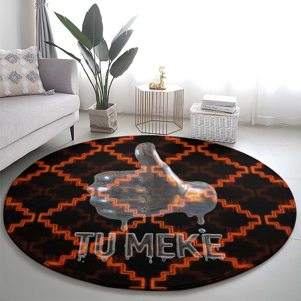 Tu Meke Maori New Zealand Slang Round Carpet with Glow Neon Step Style TS04 - Polynesian Pride