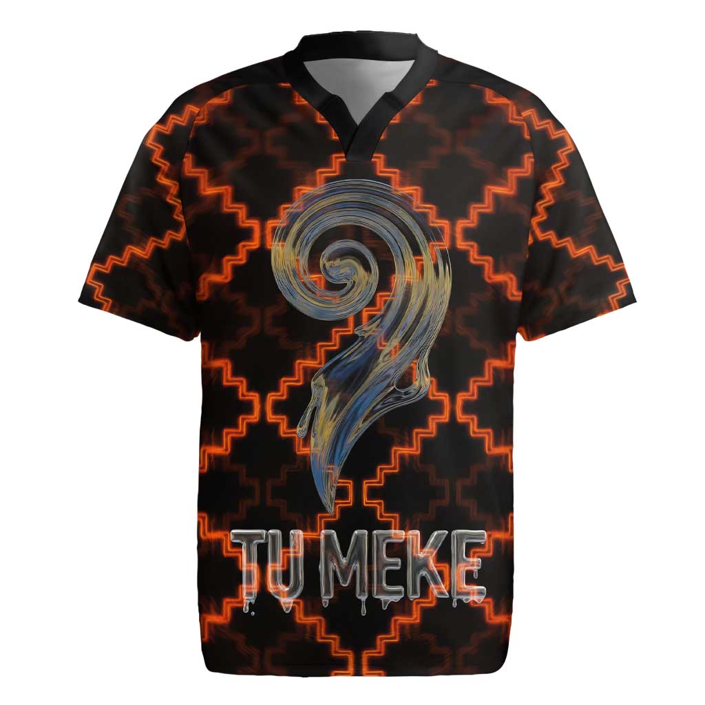Tu Meke Maori New Zealand Slang Rugby Jersey with Glow Neon Step Style TS04 Black Orange - Polynesian Pride