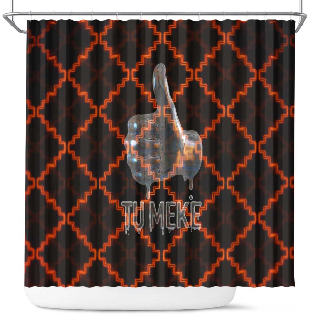 Tu Meke Maori New Zealand Slang Shower Curtain with Glow Neon Step Style TS04 Black Orange - Polynesian Pride