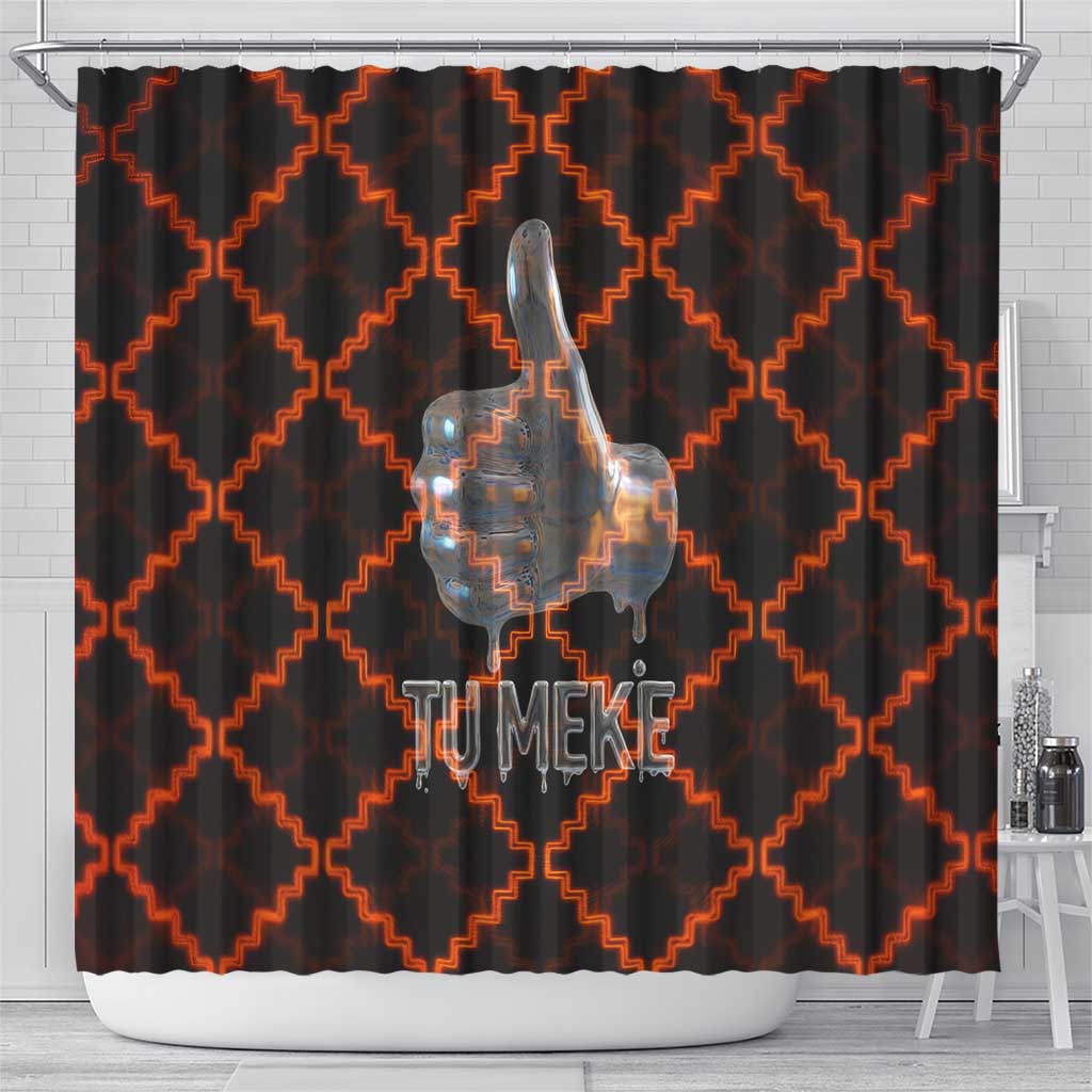 Tu Meke Maori New Zealand Slang Shower Curtain with Glow Neon Step Style TS04 - Polynesian Pride