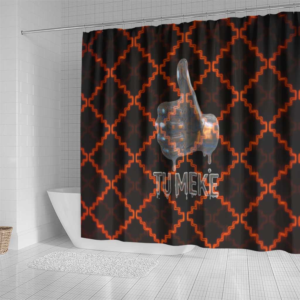 Tu Meke Maori New Zealand Slang Shower Curtain with Glow Neon Step Style TS04 - Polynesian Pride