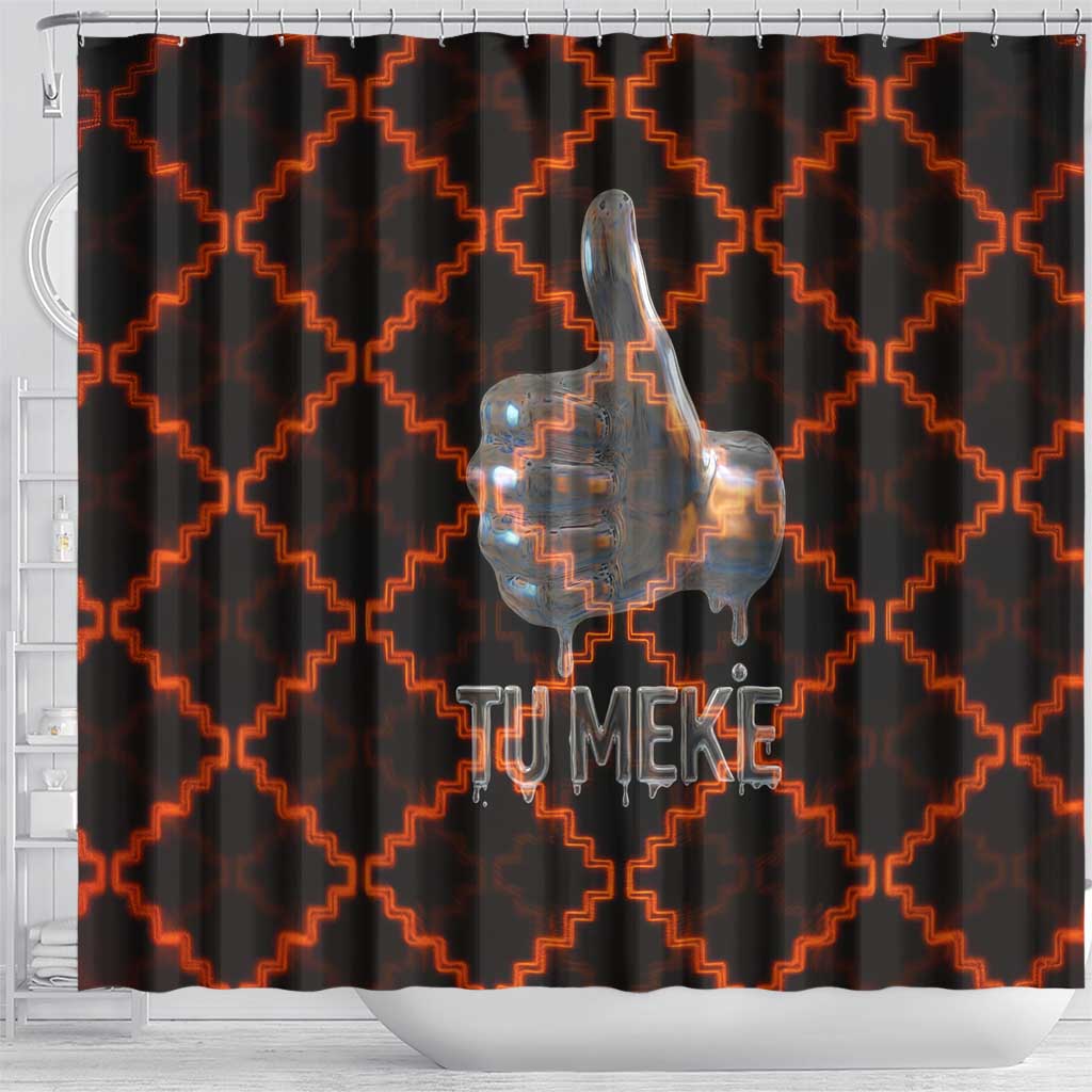 Tu Meke Maori New Zealand Slang Shower Curtain with Glow Neon Step Style TS04 - Polynesian Pride