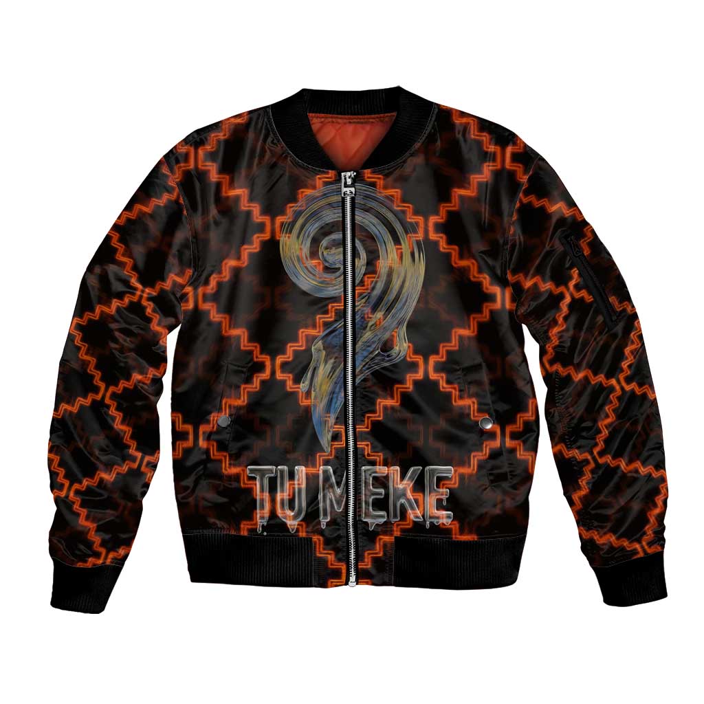 Tu Meke Maori New Zealand Slang Sleeve Zip Bomber Jacket with Glow Neon Step Style TS04 Unisex Black Orange - Polynesian Pride