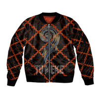 Tu Meke Maori New Zealand Slang Sleeve Zip Bomber Jacket with Glow Neon Step Style TS04 Unisex Black Orange - Polynesian Pride