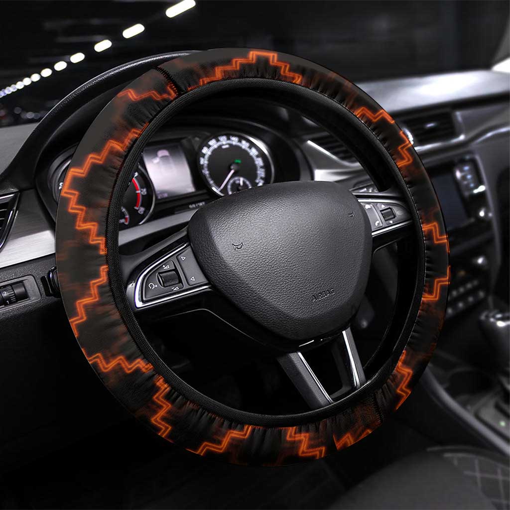 Tu Meke Maori New Zealand Slang Steering Wheel Cover with Glow Neon Step Style TS04 Universal Fit Black Orange - Polynesian Pride