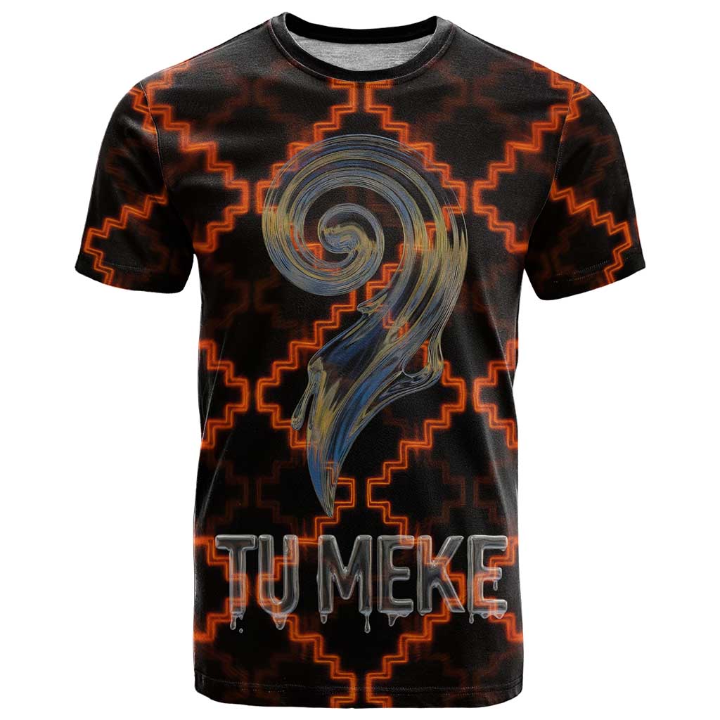 Tu Meke Maori New Zealand Slang T Shirt with Glow Neon Step Style TS04 Black Orange - Polynesian Pride