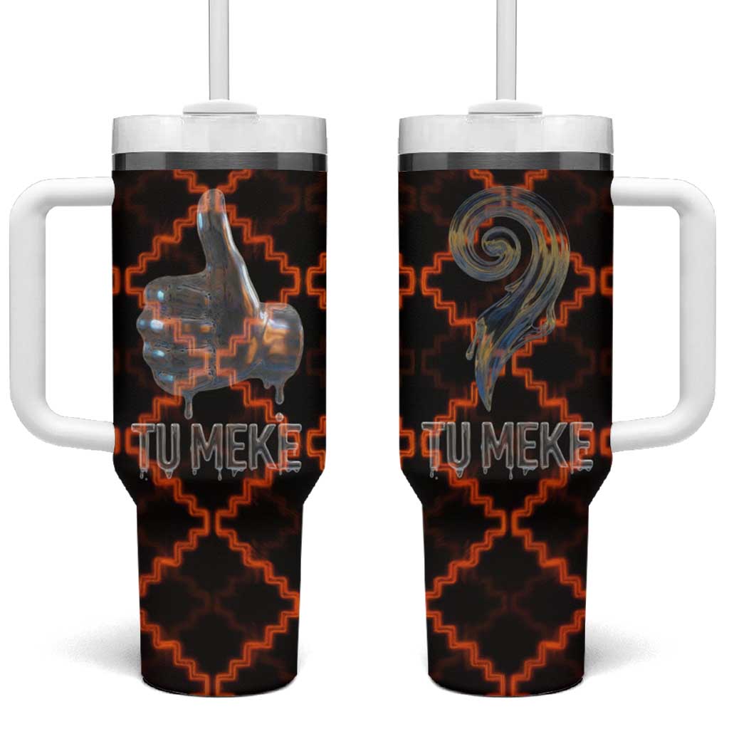Tu Meke Maori New Zealand Slang Tumbler With Handle with Glow Neon Step Style TS04 One Size: 40 oz Black Orange - Polynesian Pride