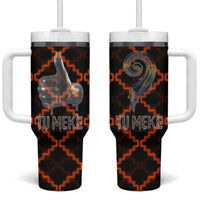 Tu Meke Maori New Zealand Slang Tumbler With Handle with Glow Neon Step Style TS04 One Size: 40 oz Black Orange - Polynesian Pride