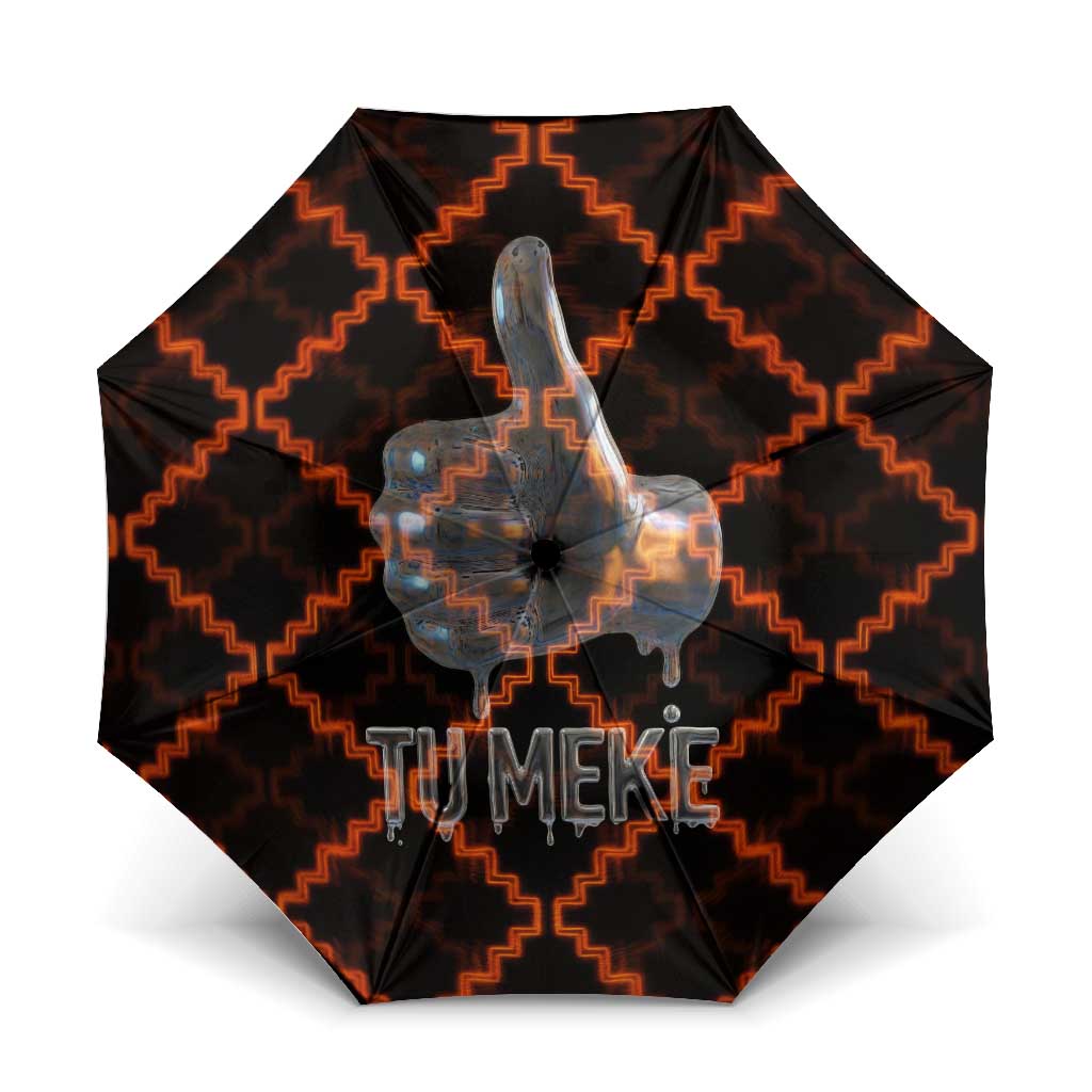 Tu Meke Maori New Zealand Slang Umbrella with Glow Neon Step Style TS04 One Size Folded 11.42 inch Opened Diameter 37.4 inch Black Orange - Polynesian Pride