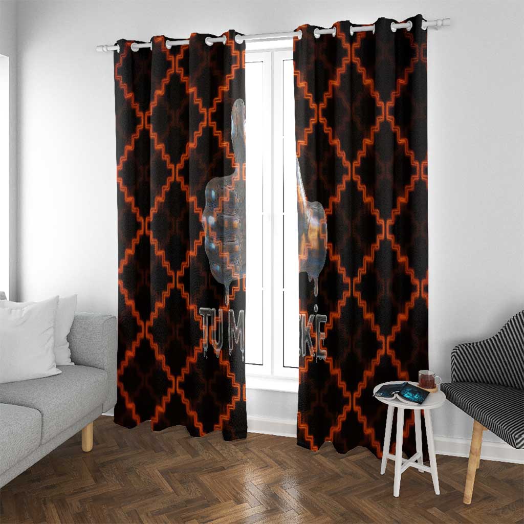 Tu Meke Maori New Zealand Slang Window Curtain with Glow Neon Step Style TS04 With Grommets Black Orange - Polynesian Pride
