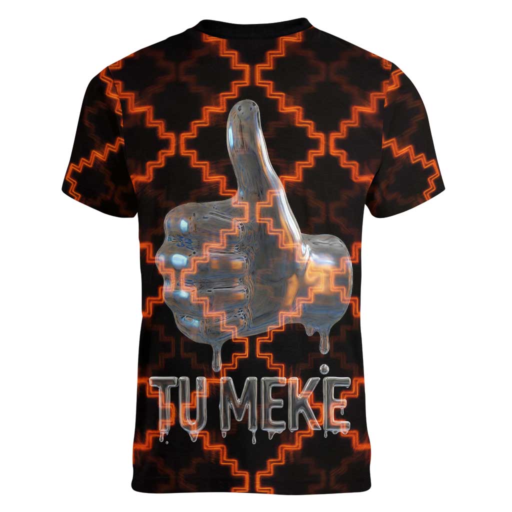 Tu Meke Maori New Zealand Slang Women V-Neck T-Shirt with Glow Neon Step Style