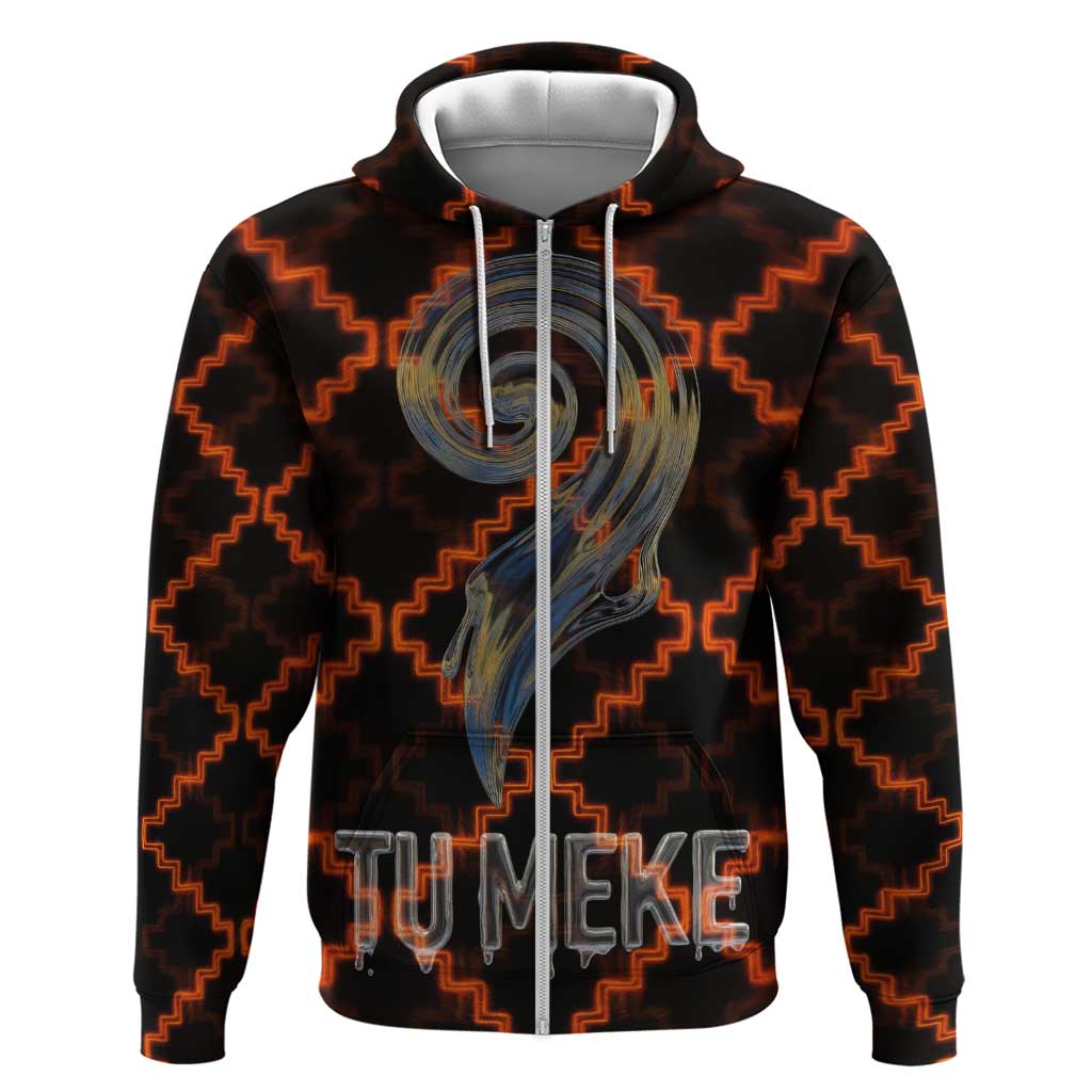 Tu Meke Maori New Zealand Slang Zip Hoodie with Glow Neon Step Style TS04 Zip Hoodie Black Orange - Polynesian Pride