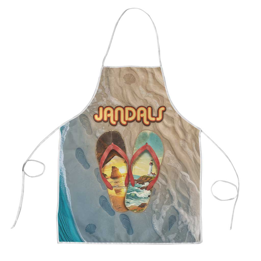 Kiwi Jandal Beach Life Apron New Zealand Flip Flops Ocean Wave Surf Style TS04 Beige Cyan - Polynesian Pride