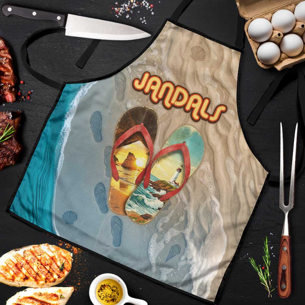 Kiwi Jandal Beach Life Apron New Zealand Flip Flops Ocean Wave Surf Style TS04 Beige Cyan - Polynesian Pride