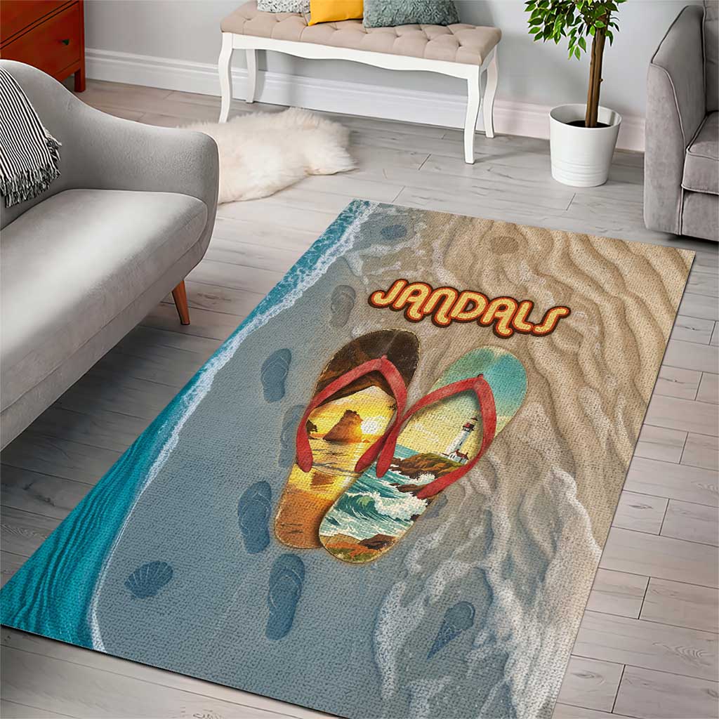Kiwi Jandal Beach Life Area Rug New Zealand Flip Flops Ocean Wave Surf Style TS04 - Polynesian Pride