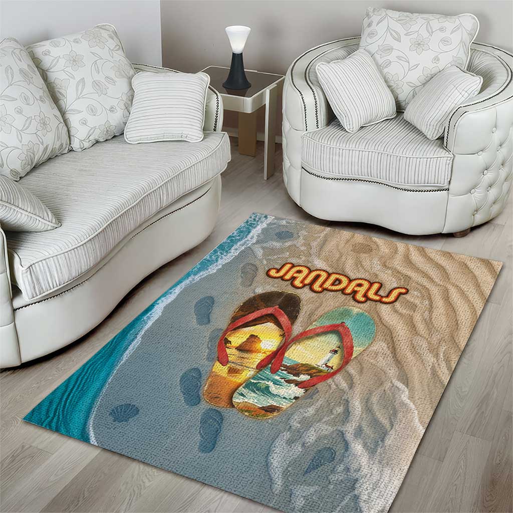 Kiwi Jandal Beach Life Area Rug New Zealand Flip Flops Ocean Wave Surf Style TS04 - Polynesian Pride