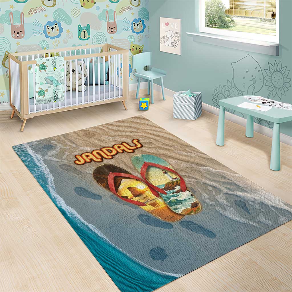 Kiwi Jandal Beach Life Area Rug New Zealand Flip Flops Ocean Wave Surf Style TS04 - Polynesian Pride