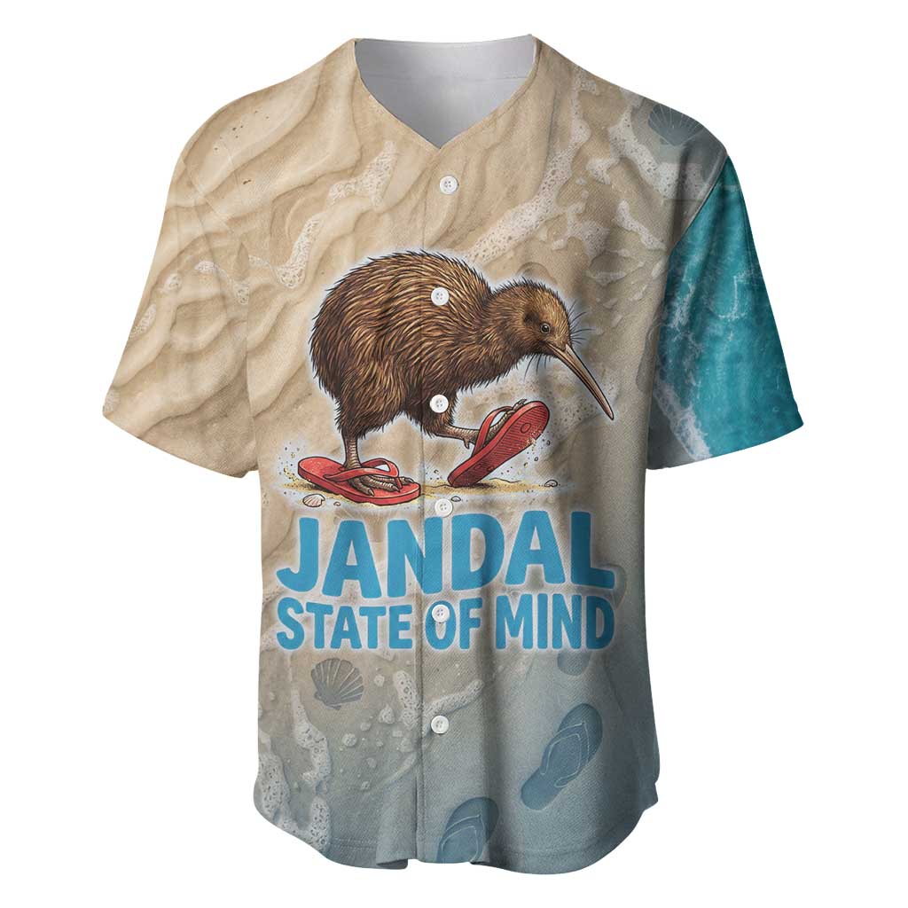Kiwi Jandal Beach Life Baseball Jersey New Zealand Flip Flops Ocean Wave Surf Style TS04 Beige Cyan - Polynesian Pride