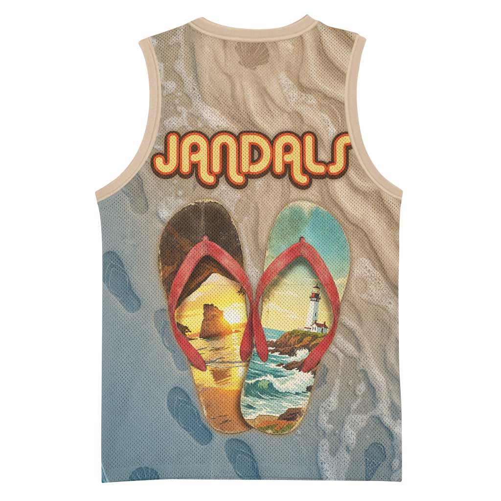 Kiwi Jandal Beach Life Basketball Jersey New Zealand Flip Flops Ocean Wave Surf Style