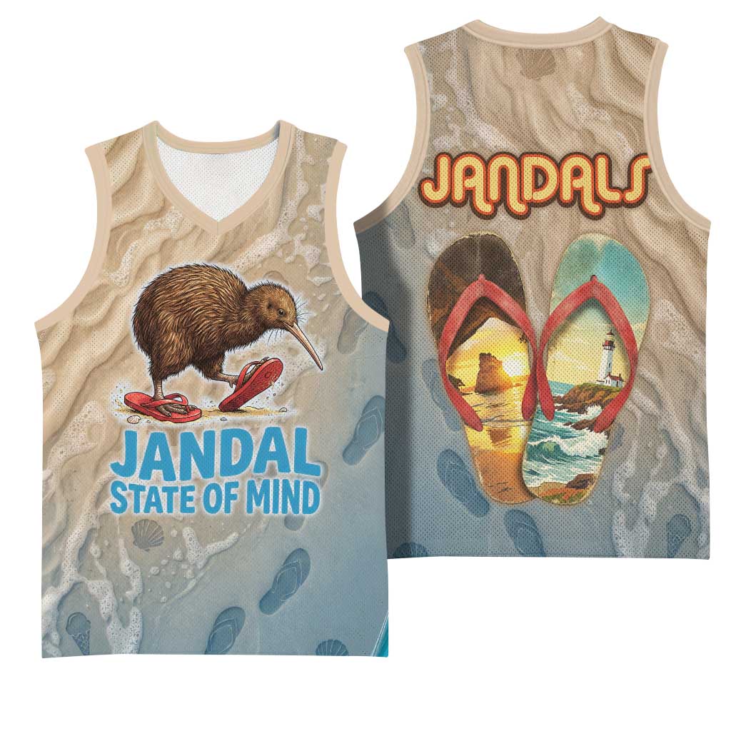 Kiwi Jandal Beach Life Basketball Jersey New Zealand Flip Flops Ocean Wave Surf Style
