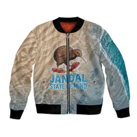Kiwi Jandal Beach Life Bomber Jacket New Zealand Flip Flops Ocean Wave Surf Style TS04 Unisex Beige Cyan - Polynesian Pride