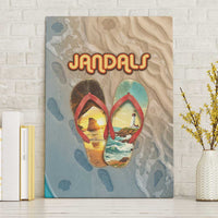 Kiwi Jandal Beach Life Canvas Wall Art New Zealand Flip Flops Ocean Wave Surf Style TS04 Without Frame Beige Cyan - Polynesian Pride