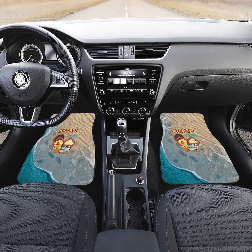 Kiwi Jandal Beach Life Car Mats New Zealand Flip Flops Ocean Wave Surf Style TS04 Set 2pcs - Front Beige Cyan - Polynesian Pride