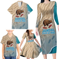Kiwi Jandal Beach Life Family Matching Long Sleeve Bodycon Dress and Hawaiian Shirt New Zealand Flip Flops Ocean Wave Surf Style
