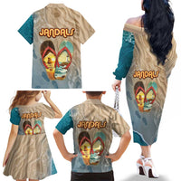 Kiwi Jandal Beach Life Family Matching Off The Shoulder Long Sleeve Dress and Hawaiian Shirt New Zealand Flip Flops Ocean Wave Surf Style